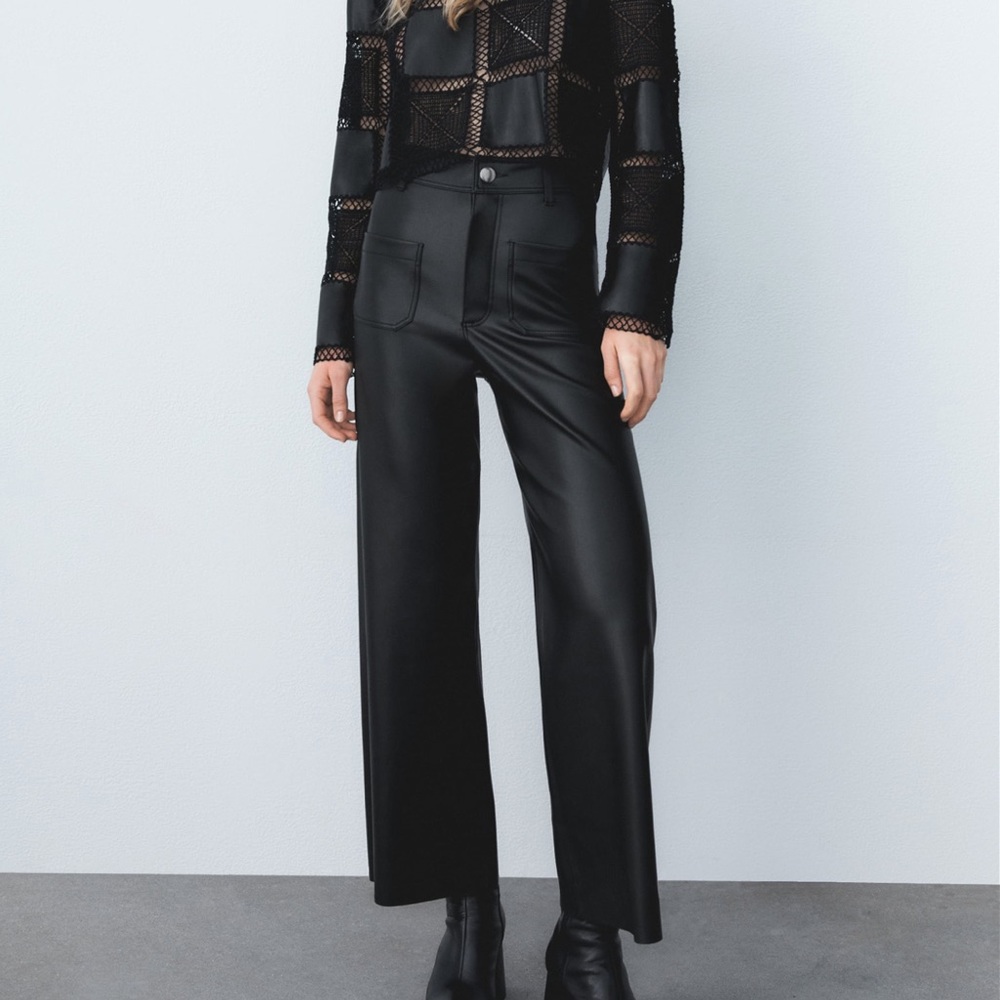 Black Wide Leg Leather Pants - Zara